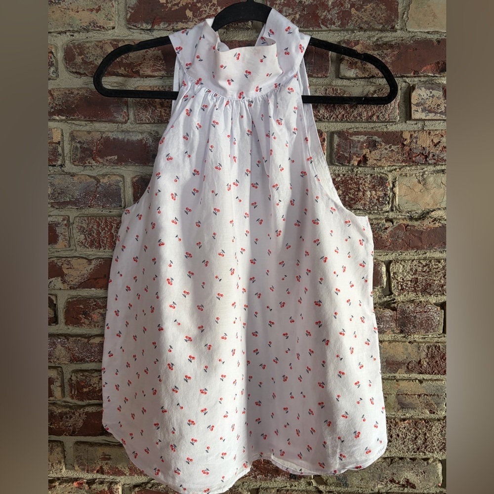 J.Crew Cherry Print Halter Top Bow Back Sleeveless Blouse Size 12 - Picture 3 of 6